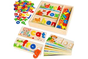 SANANT Wooden See & Spell Learning Toys for 2 3 4 5 Year Old Kids, Preschool Learning Activities Alphabet Flash Cards, Educational Match Letter Game Board, CVC Word Builder Montessori Toys Gifts for Boy Girl