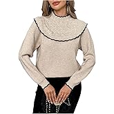SHENHE Women's Ruffle Mock Neck Sweater Long Sleeve Fall Soft Knit Scalloped Sweater Pullover
