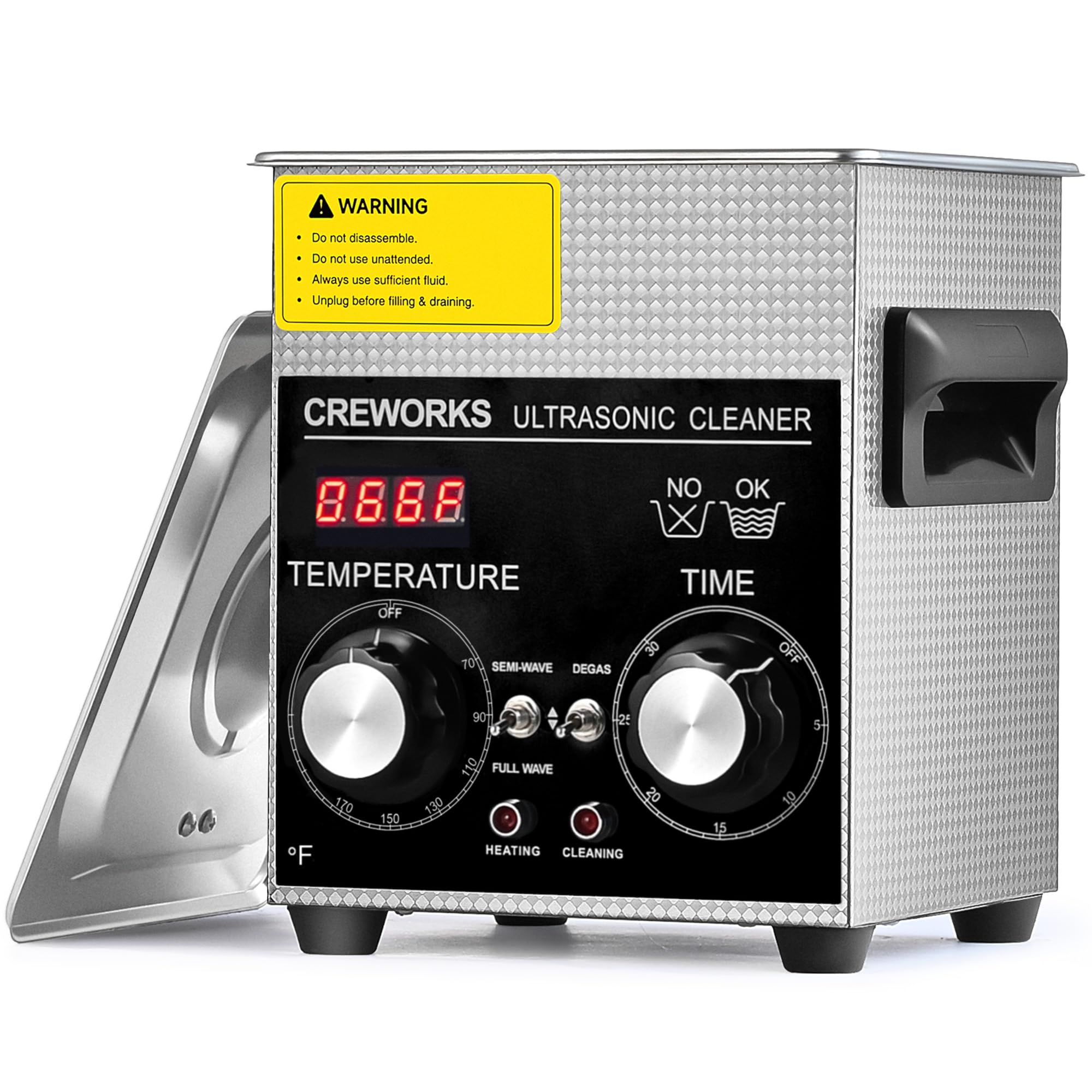 Photo 1 of CREWORKS 2L Ultrasonic Cleaner with Degas & Gentle Modes, 60W Stainless Steel Ultrasonic Cleaner Machine with Heater and Timer, Ultrasonic Parts Cleaner with Knob Control for Jewelry Glasses Watch