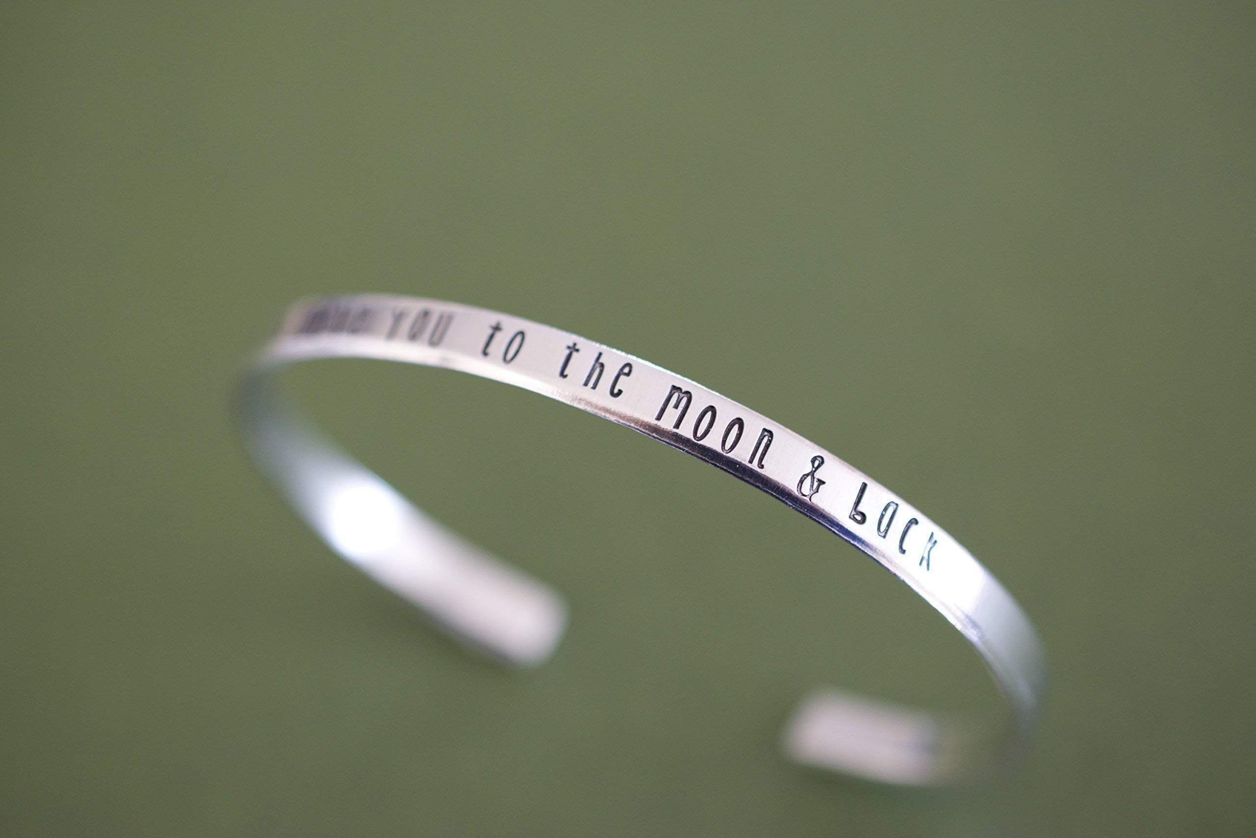 I love you to the moon and back Bracelet - Hand stamped Cuff Gift for Her