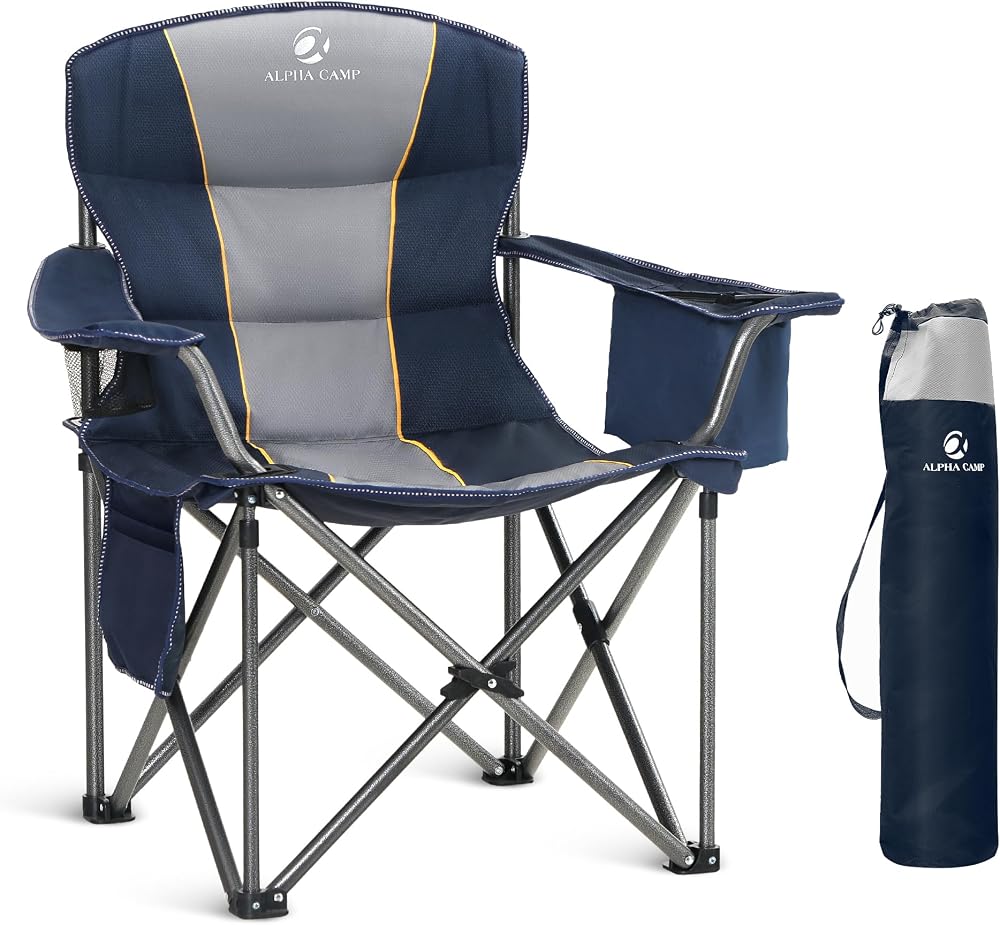ALPHA CAMP Camping Chair Heavy Duty Foldable 450lbs Cup Holder Cooler Blue