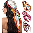 AWAYTR 35” Large Square Satin Head Scarf - 3Pcs Satin Hair Scarves Silk Bandana Scarf Headscarf Silk Feeling Scarf for Women