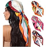 AWAYTR 35” Large Square Satin Head Scarf - 3Pcs Satin Hair Scarves Silk Bandana Scarf Headscarf Silk Feeling Scarf for Women