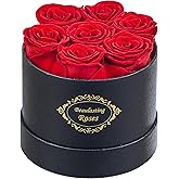 Beaulasting Long Lasting Preserved Roses in a Box Last a Year Forever Flowers for Her Mom Wife Anniversary Birthday (Round Black Box)