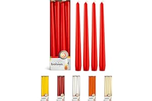 BOLSIUS Red Taper Candles - 4 Pack Unscented 10 Inch Dinner Candle Set - 8 Hours Burn Time - Premium European Quality - Smokeless and Dripless Household, Wedding, Party, and Home Decor Candlesticks