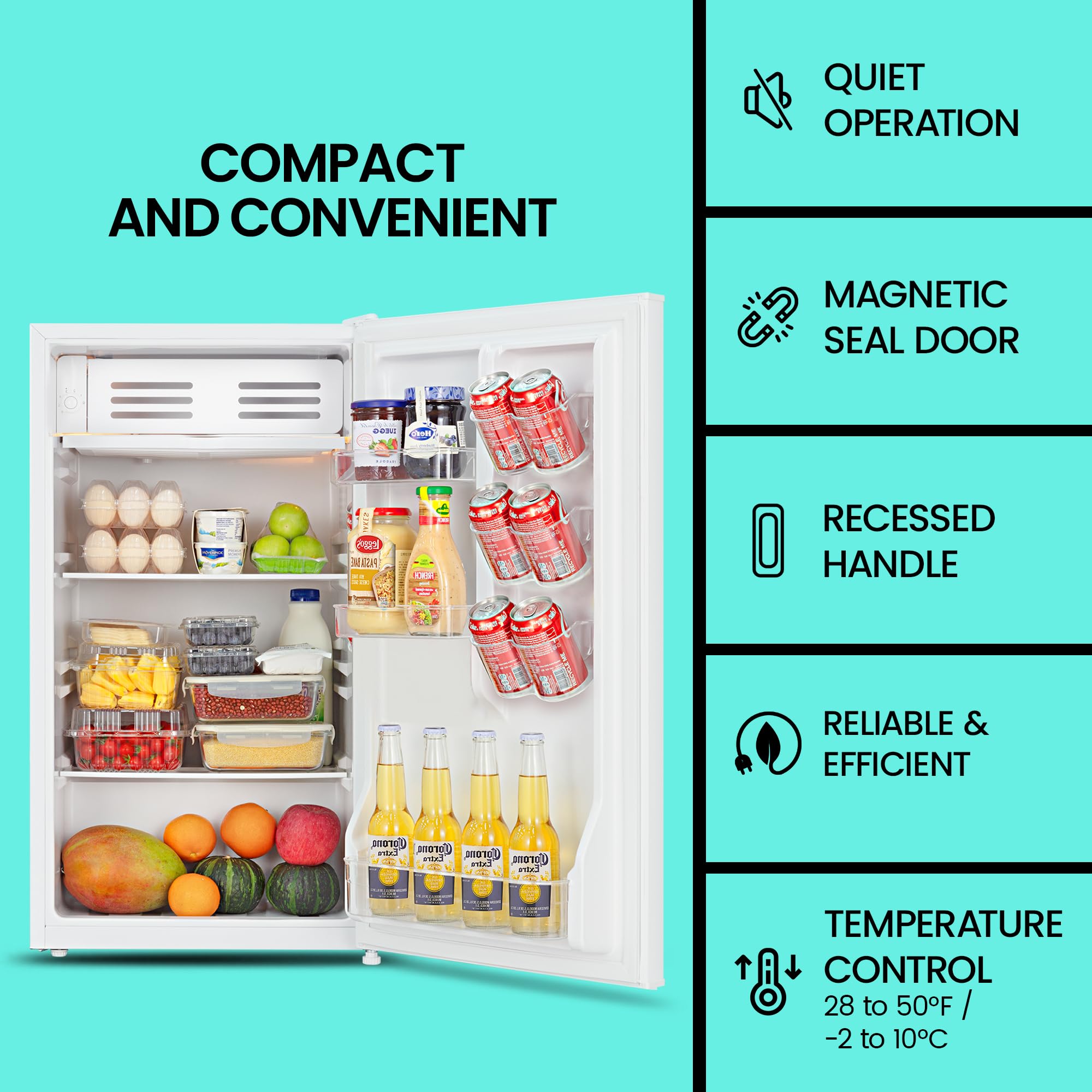 Koolatron Refrigerator - Mini Fridge With Freezer For Kitchen, Bedroom, office, Dorms, Cool Storage For Wine, Beverages, Compact Free Standing, Neveras Pequeñpara, 3.2 Cubic Feet Capacity, White