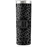 Onebttl Personalized Leopard Cup with Initial - Unique Cool Gifts for Women Who Have Everything on Birthday, Christmas - 20 oz Double-Wall Vacuum Tumbler with Lid and Straw - Black Glitter - Letter M
