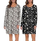 Ekouaer 2 Pack Long Sleeve Sleep Shirts for Women Soft Night Shirts Pullover Nightgowns Comfy Night Gowns Dress S-3XL