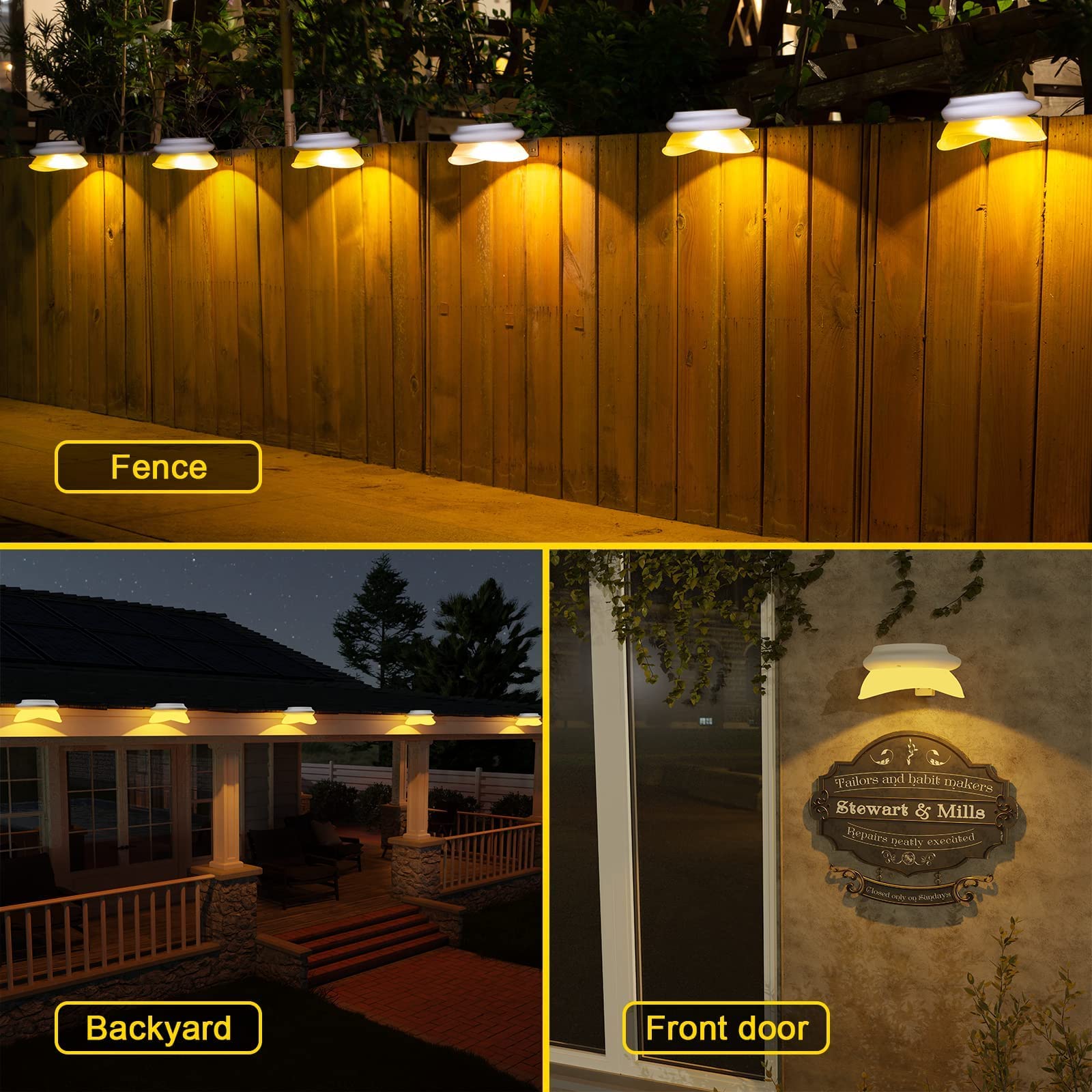 ROSHWEY Backyard Lights Outdoor, 6 Pack Solar Fence Lights with 9 LED Waterproof Outdoor Wall Gutter Light for House Eaves Deck Railing Garden Landscape Yard (Warm White)