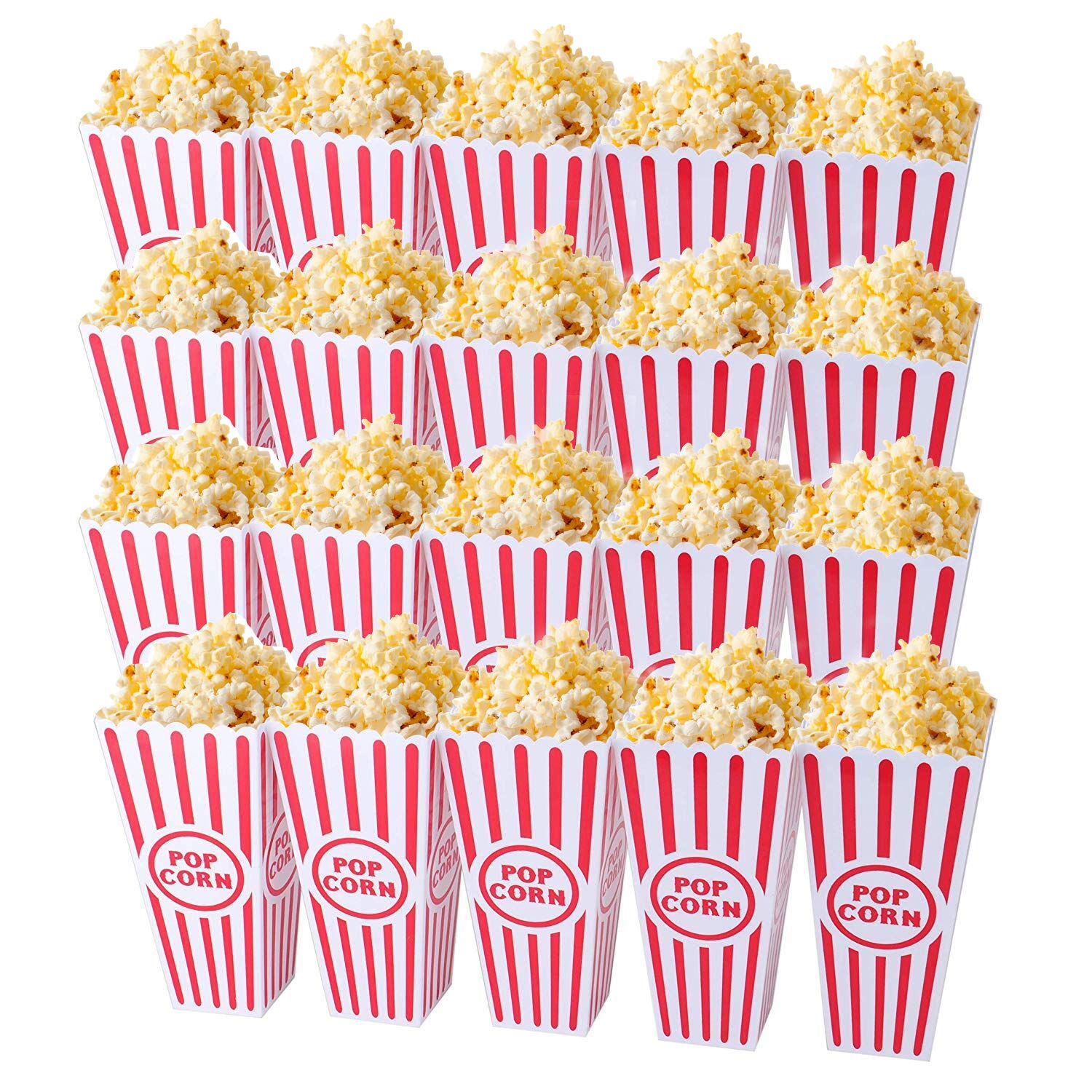 Tebery 20 Pack Plastic Open-Top Popcorn Boxes Reusable Movie Theater Style Popcorn Container Set, 19.5cm Tall x 10cm Square