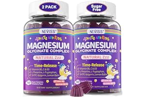 NEVISS Magnesium Glycinate Gummies for Adults & Kids 4+, Sugar Free Magnesium Bisglycinate Supplement 400/200mg with B6D3, 5HTP, L-Theanine for Sleep & Relaxation, Brain, Muscle, Melatonin Free Gummies,2Pack