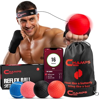 Champs MMA Boxing Reflex Ball Set of 4 with App Headband and Strings