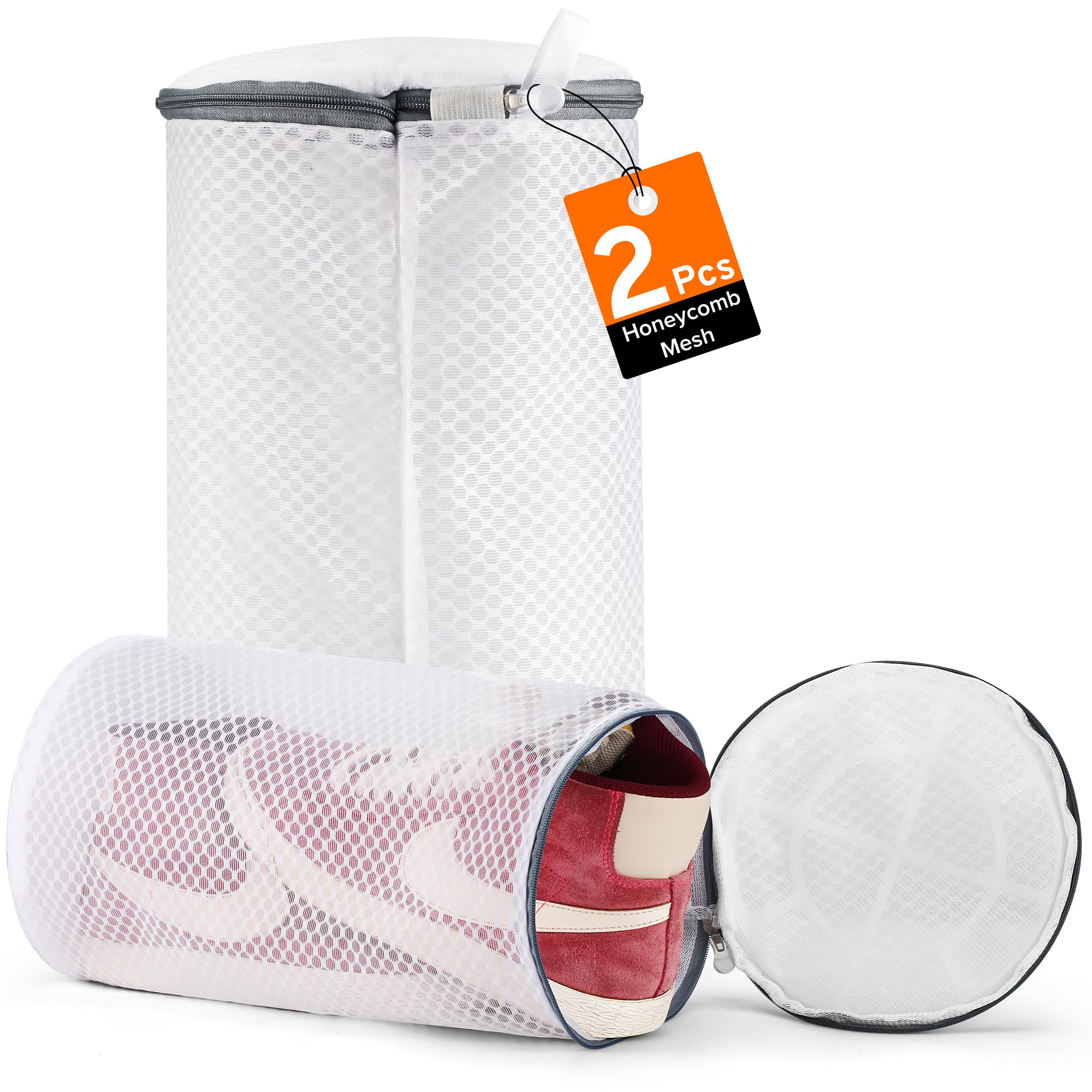 Photo 1 of 2 Pack 2 Size Large Shoe Washing Machine Bag, Durable Honeycomb Mesh Laundry Bag with Zipper for Sneakers, Running Shoes, Sock, Bras, Delicates and Toys