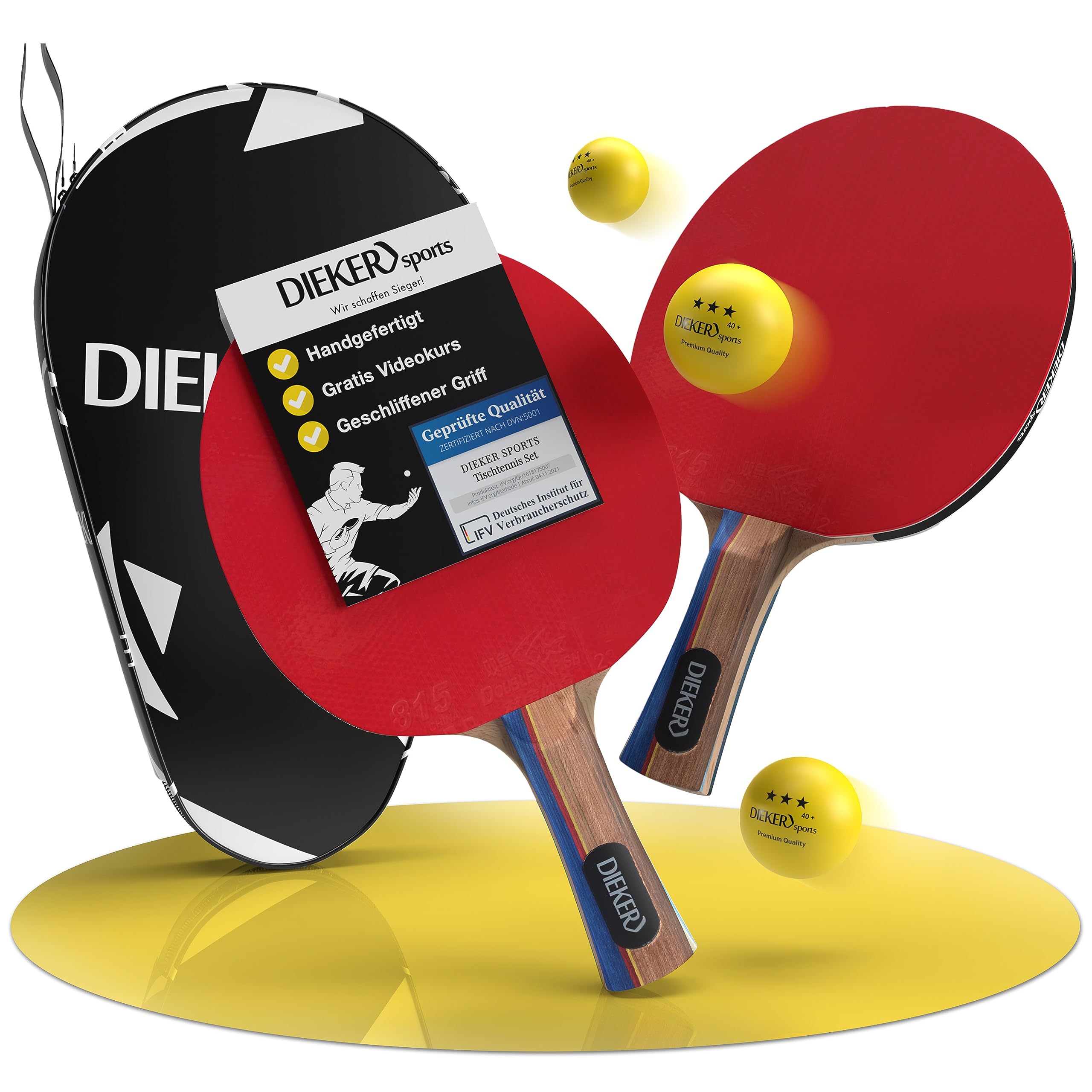 Dieker Sports PREMIUM Table Tennis Bats and balls Set – Top quality grip ping pong set - 2 player table tennis bats + 3x3-star with balls