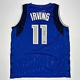 Facsimile Autographed Kyrie Irving Dallas Blue Reprint Laser Auto Basketball Jersey Size Men's XL