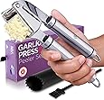 Alpha Grillers Garlic Press. Stainless Steel Mincer & Crusher With Silicone Roller Peeler. Easy Squeeze, Rust Proof, Dishwasher Safe, Easy Clean