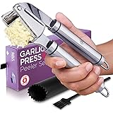 Alpha Grillers Garlic Press. Stainless Steel Mincer & Crusher With Silicone Roller Peeler. Easy Squeeze, Rust Proof, Dishwash