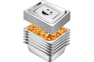 CHIEFINCH Hotel Pan With Lids 6 Pack 1/2 Size 4" Deep Stainless Steel Steam Table Pan, Commercial Food Pans for Catering Buffet Chafing Dish Pans Metal Steam Tray (1/2 Half Size x 4 Inch Deep, 6 Pack)