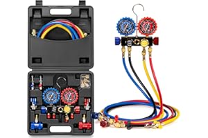 VIVOHOME HVAC 4 Way Manifold Gauge Set with R134a R1234yf Quick Couplers and Can Taps, Automotive Residential AC Gauges for R