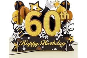 HOMANGA Happy 60th Birthday Pop Up Card, 60th Birthday Card with Note and Envelope, 60th Birthday Gifts for Husband, Wife, Me