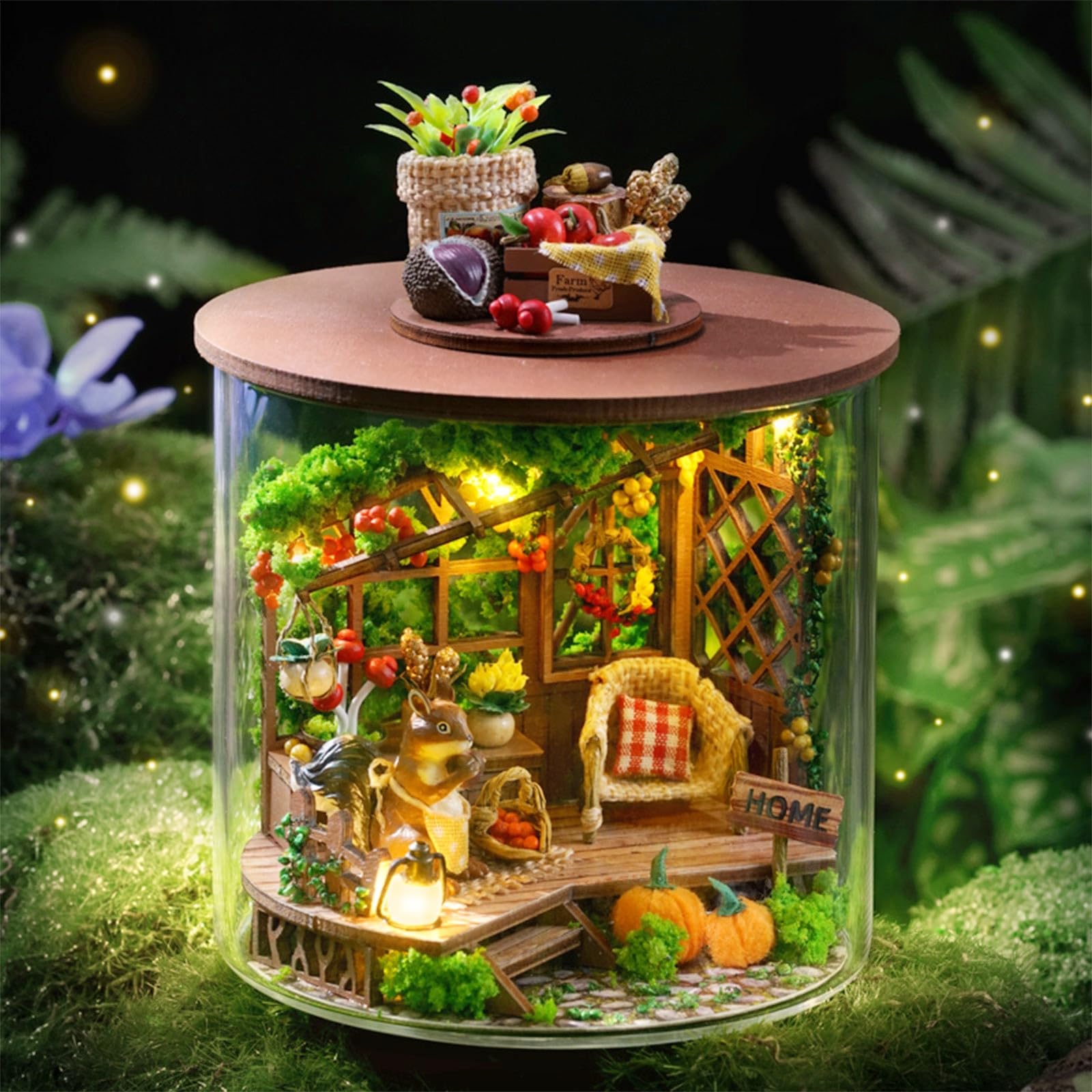 DIY Miniature Dollhouse Kit Age 3+, Mini Handmade Doll House with LED Light, Dust Cover, Wooden Dollhouse Book Nook Kits Bookshelf Decor with Furniture for Adults, Creative Crafts Gift for Birthday