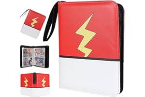 FOOTJKYX Collectible Trading Card Albums,4 Pocket Card Binder, 400 Double Sided Pocket PU Premium Zip Trading Collection Binderwith 50 Removable Sleeves, Card Folder forTCG, Sports Cards (Red White-08)