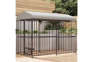 HARMONYHEALTH Outdoor Dog Kennel for Large Dogs, 8x4x6 FT Large Dog Kennel Outside with Lock, Dog Enclosures with UV-Resistant Waterproof Roof Cover for Outside
