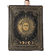 olpddz Sun and Moon Flannel Blanket Gifts for Astrology Lover,60x50inch,Vintage Golden Illustration Throw Blankets with Mystical Boho Celestial,for Bedroom,Sofa,Living Room,Camping Home Decor Throws