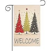1 Pcs Christmas Trees Winter Garden Flag 12 x 18 Inch Vertical Double Sided Buffalo Plaid Merry Christmas Banner Yard Flag Xmas Décor, Beige