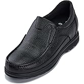 CALTO Men's Invisible Height Increasing Elevator Shoes - Black Premium Leather Slip-on Lightweight Casual Loafers - 3 Inches Taller - G1825 - Size 7 D(M) US