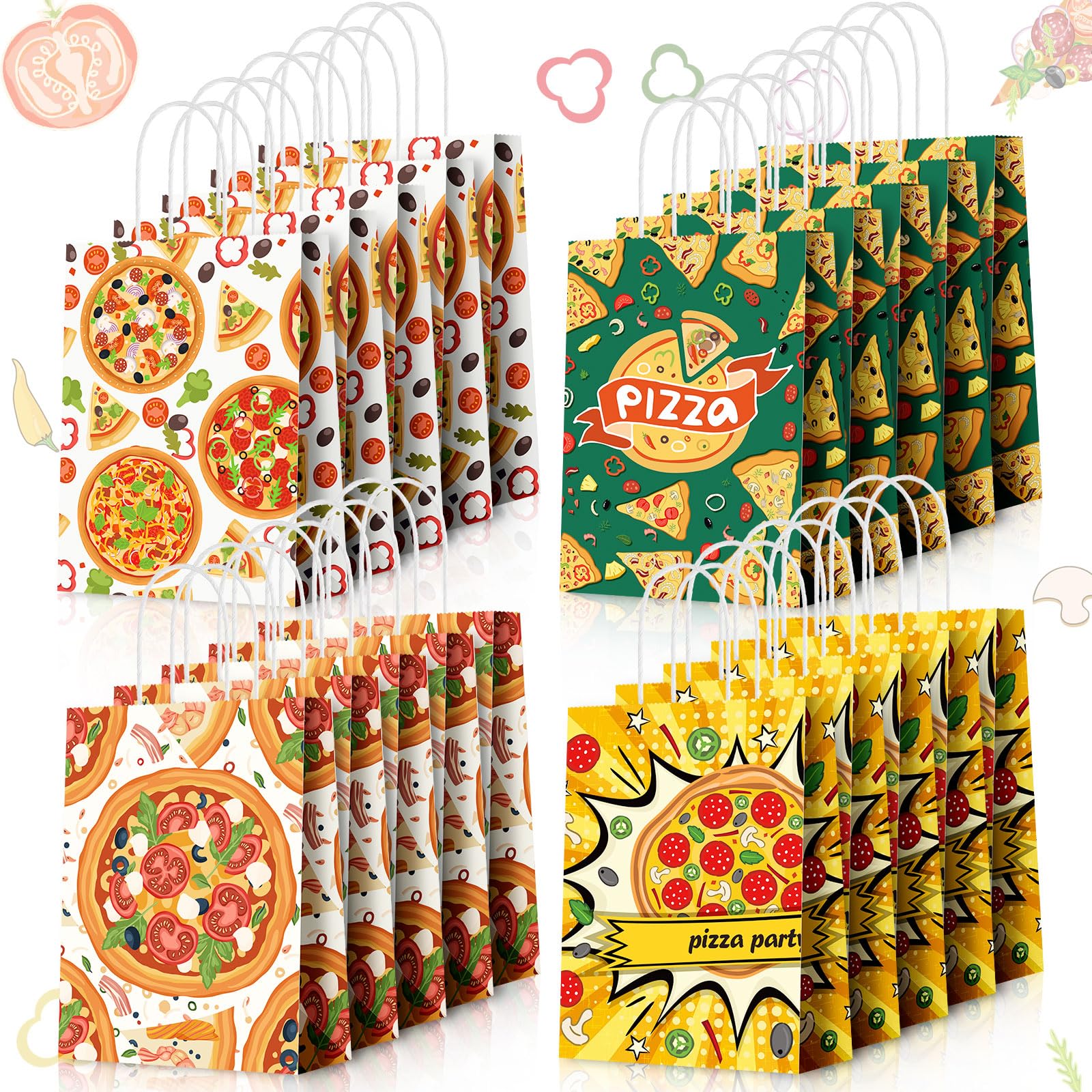 Photo 1 of ** MISSING** Motiskyy 24 Pcs Pizza Party Favors Paper Gift Bags Halloween Candy Goodie Bags for Birthday Pizza Party Supplies, Italian Food Theme Decorations, 4 Styles