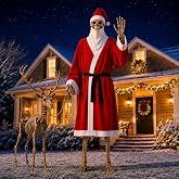 4 Pcs 12ft Skeleton Santa Outfit Set, Skeleton Costume Hat Robe Belt Beard | 12 Foot Skeleton Santa Costume with Robe, Hat, Belt and Beard for Christmas Yard Decor, Gift for Outdoor Lawn Decor
