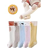 BEHELE Toddler Non Skid Knee High Sock with Grip Baby Warm Thick Anti Slip Sock Unisex Newborn Crawling Stocking 5 Pairs