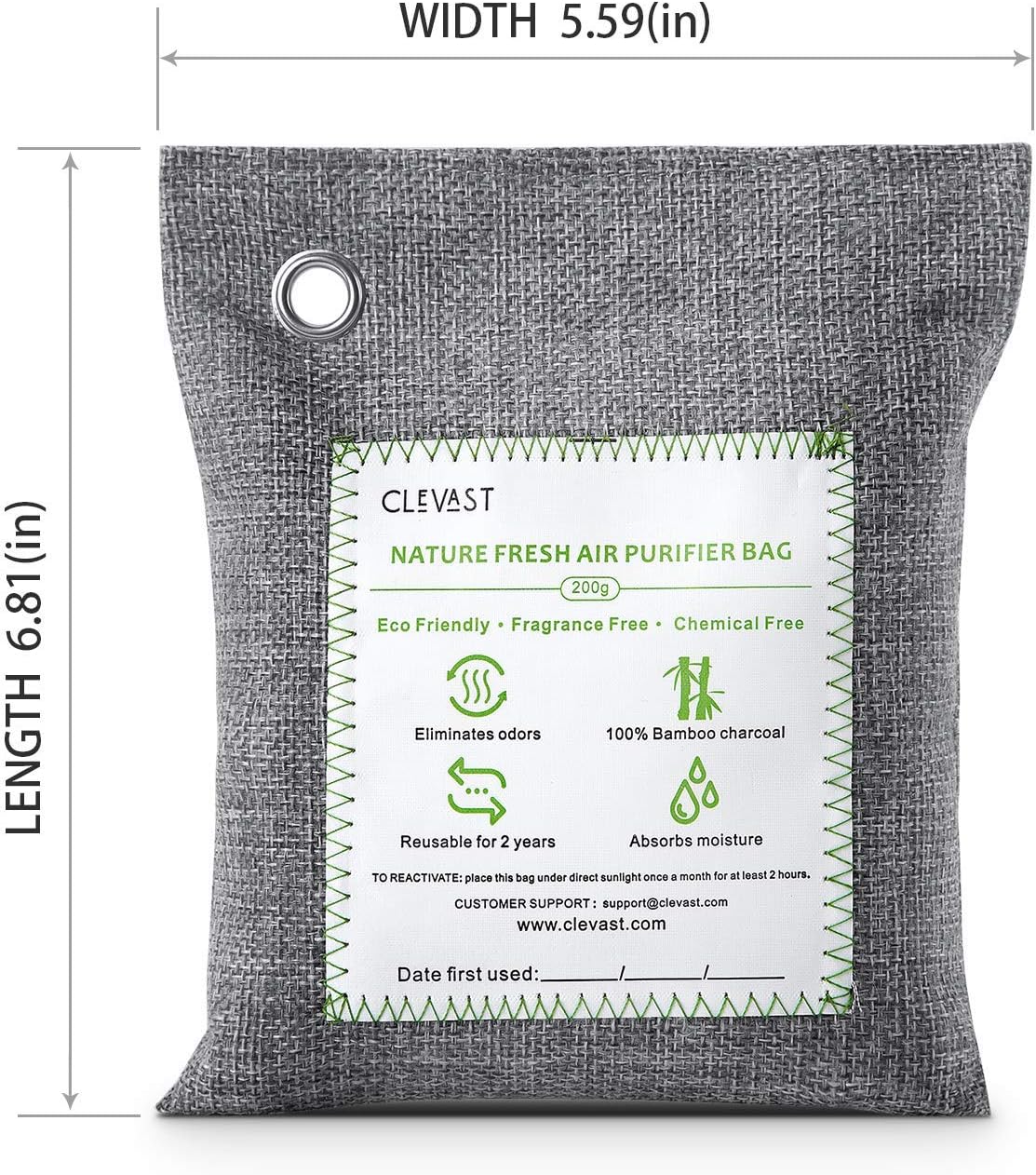 CLEVAST Bamboo Charcoal Air Purifying Bags (4×200g), Removes Odors and Moisture, Nature Fresh Air Purifier Bags for Home, Car, Pets, Bathroom, Basement: Home & Kitchen