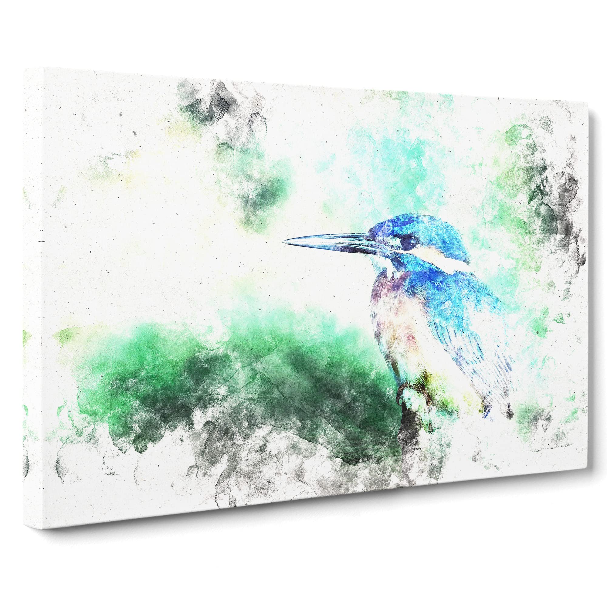 The Kingfisher Bird Looking West Watercolour Canvas Print | Gallery Wrapped 30mm Frame Wall Art | 20x14 inches | Ready to Hang | Modern Animals Picture | Living Room Bedroom Lounge Office