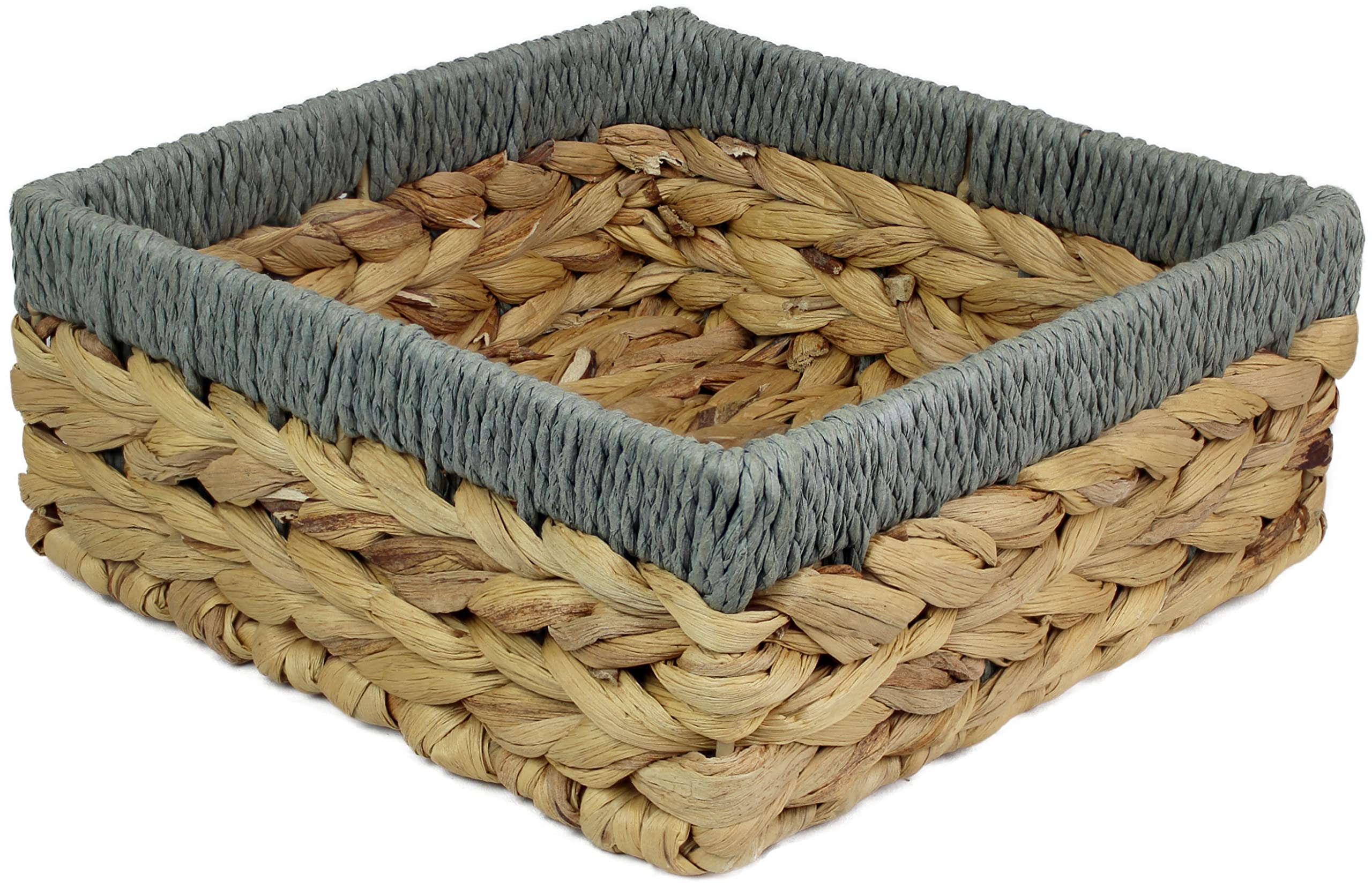 Square Water Hyacinth Small baskets for storage Natural and Grey wicker basket shelves open Decorative gift box Small bathroom mini tray makeup bathroom Kitchen organiser (Large 22cm, 1 x Basket)
