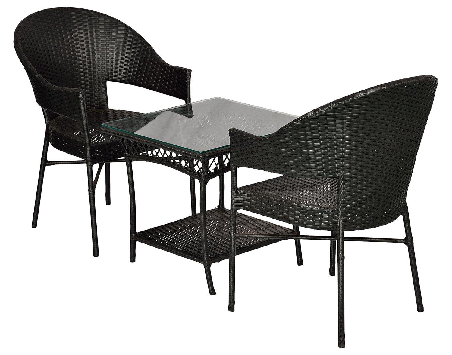 Furnifuture Allen Outdoor Patio Furniture 2 Chairs And Table Set With Glass Top Brown Amazon In Home Kitchen