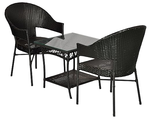 FurniFuture Mr. Slim Outdoor Patio Furniture Set 2+1 - (Black)
