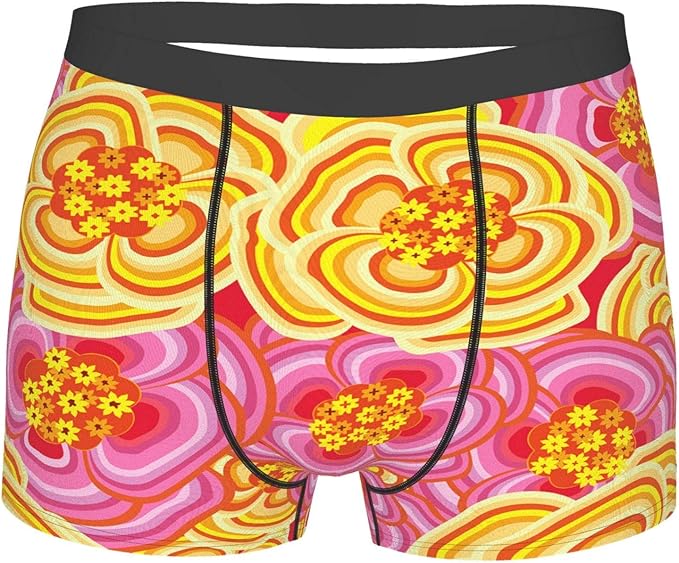 Men's Underwear,Floral Funky Vibrant Flowers Print,Boxer Briefs Breathable Comfort Underpants