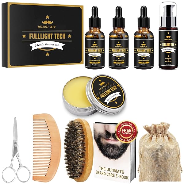 BEARD KIT,10-PIECE MEN GIFT SET WITH 3 BEARD OIL SCENTS,SOOTHES BEARD ITCH