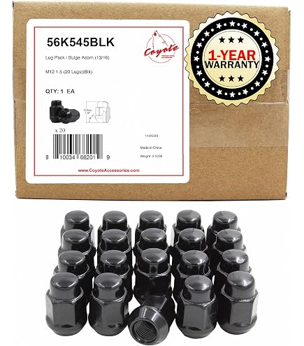 20-Pack Black M12x1.5 Bulge Acorn Lug Nuts - Cone Seat, Fits Mazda, Kia & More