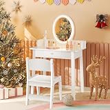 Maxmass Kids Vanity Table and Chair White with LED Mirror and Drawer view 7