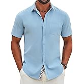 COOFANDY Men's Button Down Shirts Short Sleeve Casual Cotton Shirts Summer Beach Wedding Shirt with Pocket