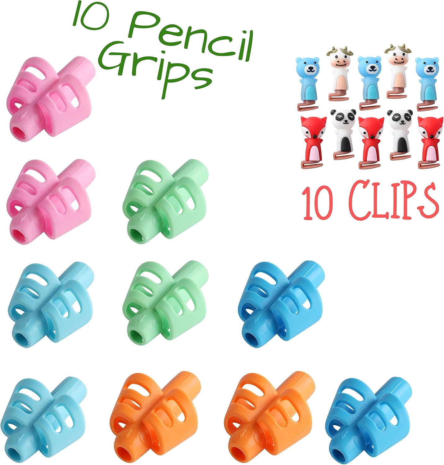 Mr. Pen- Pencil Grips for Kids Handwriting, 20 PCS(10 Pencil Grips+10 Clips), Pencil Grips, Kids Pencils Grip, School Supplies, Pencil Grip, Grip Pencils for Kids, Pencil Holder for Kids, Pen Grip. : Office Products