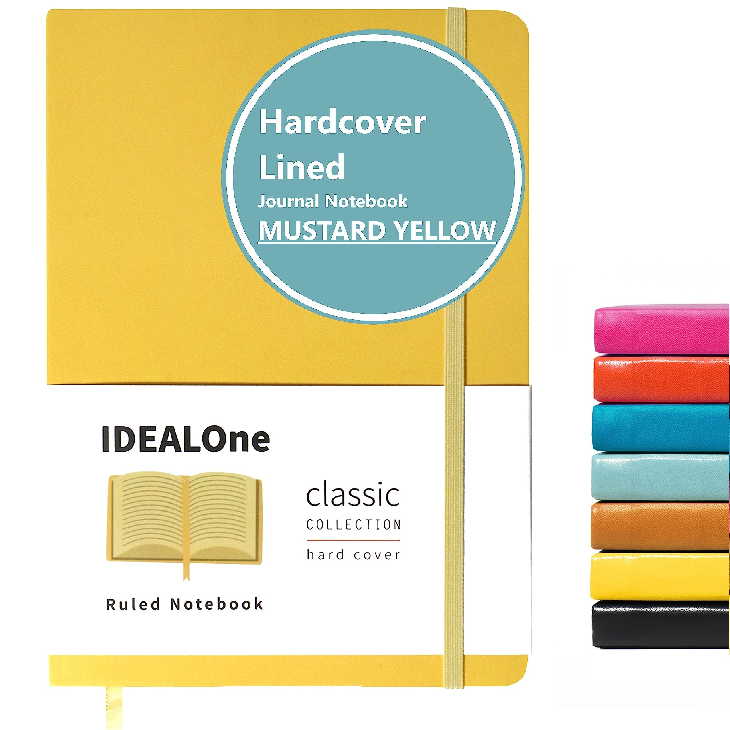 Photo 1 of IDEALOne Hardcover Leather Journal Notebook Lined – A5 (5.7 x 8 inch),Wide college ruled,160 pages, 100GSM Thick Paper, Journal for Women, Men, Notebooks for Work, Journal for Writing - Mustard Yellow