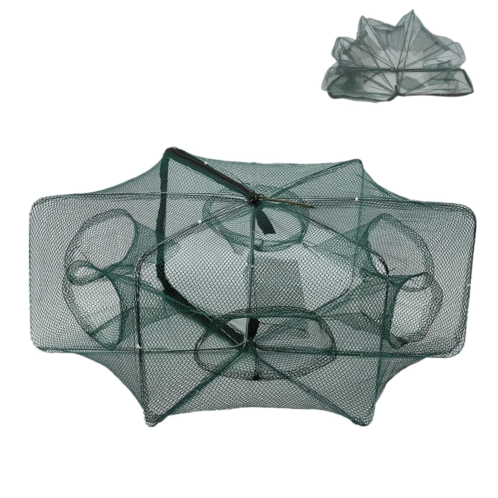 Vbestlife 6/12 Holes Nylon Fishing Net, Automatic Shrimp Cage Foldable Crab Fish Trap Cast(6 Holes)