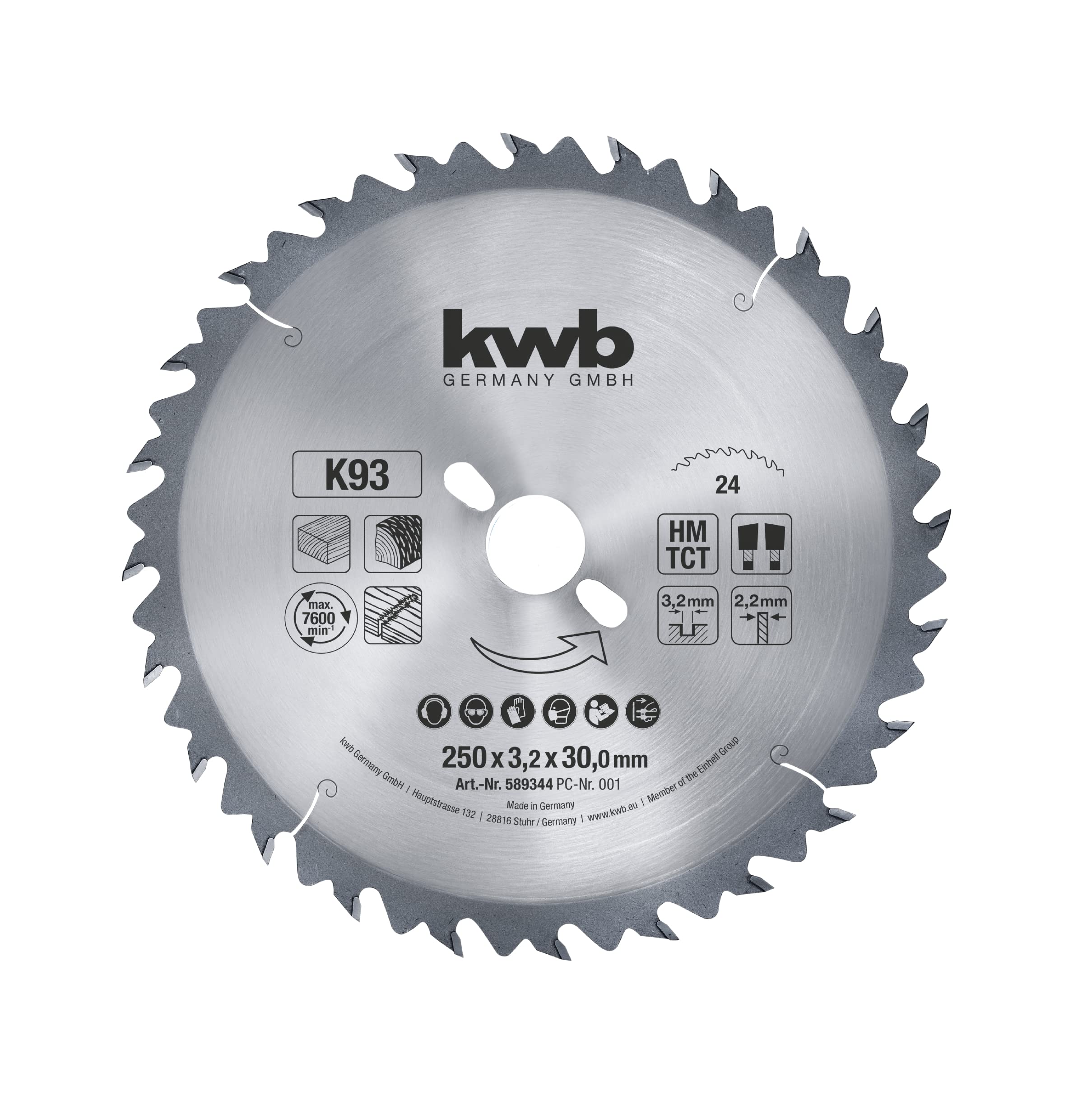 kwb Timber blade for construction and table saws 589344 (250 x 30 mm, 24 teeth, coarse tooth)