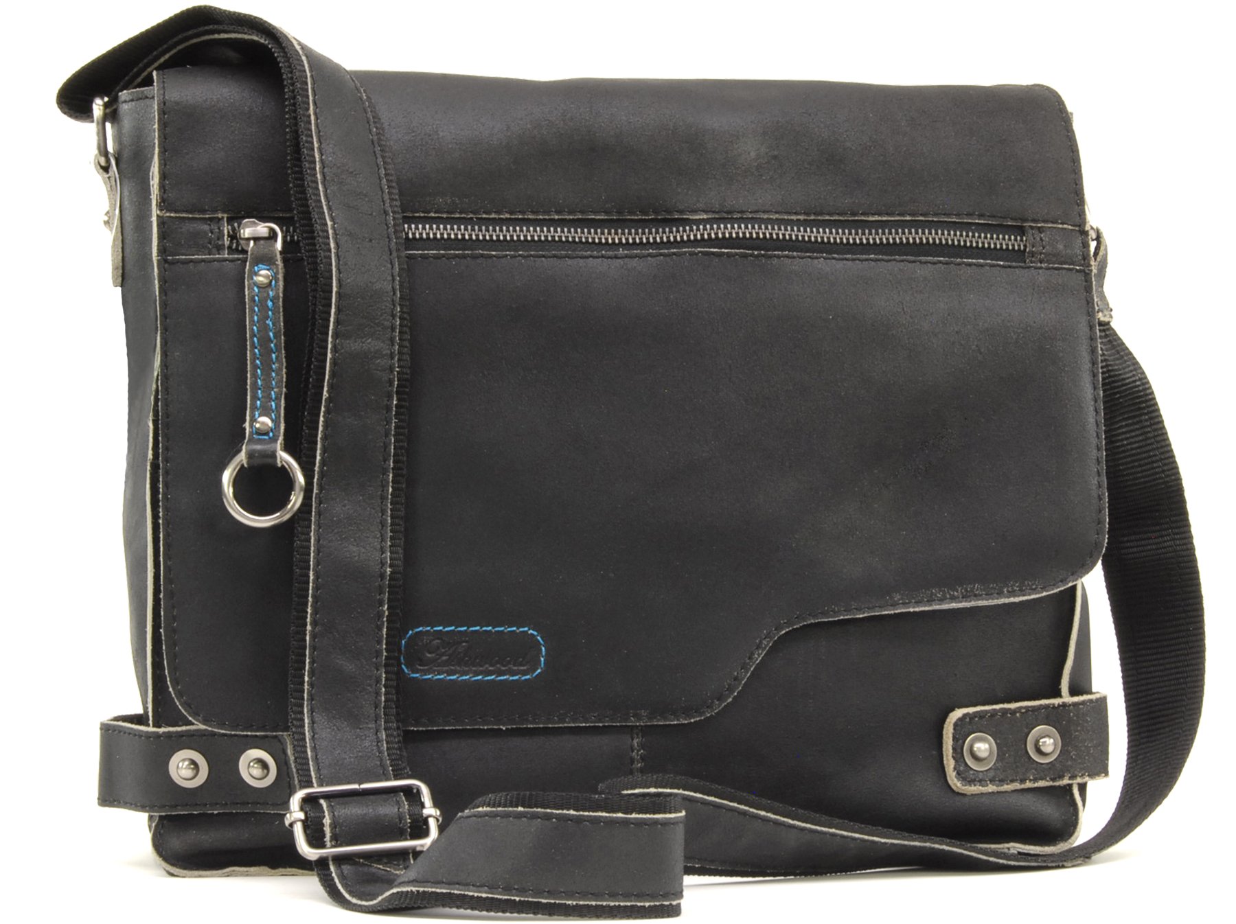 Ashwood - Men's Large Messenger Bag For 13 inch Laptop - Distressed Leather - Work Bag With Adjustable Crossbody Strap - Camden 8353 - Black