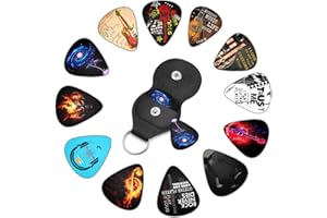 South Feather Cool Guitar Picks 12 Medium Pack with Leather Picks Holder ,Unique Artistic Personalized Guitar Pick Punch for Electric Guitar Bass Acoustic Guitar Lovers Gift (Medium) (GP500)