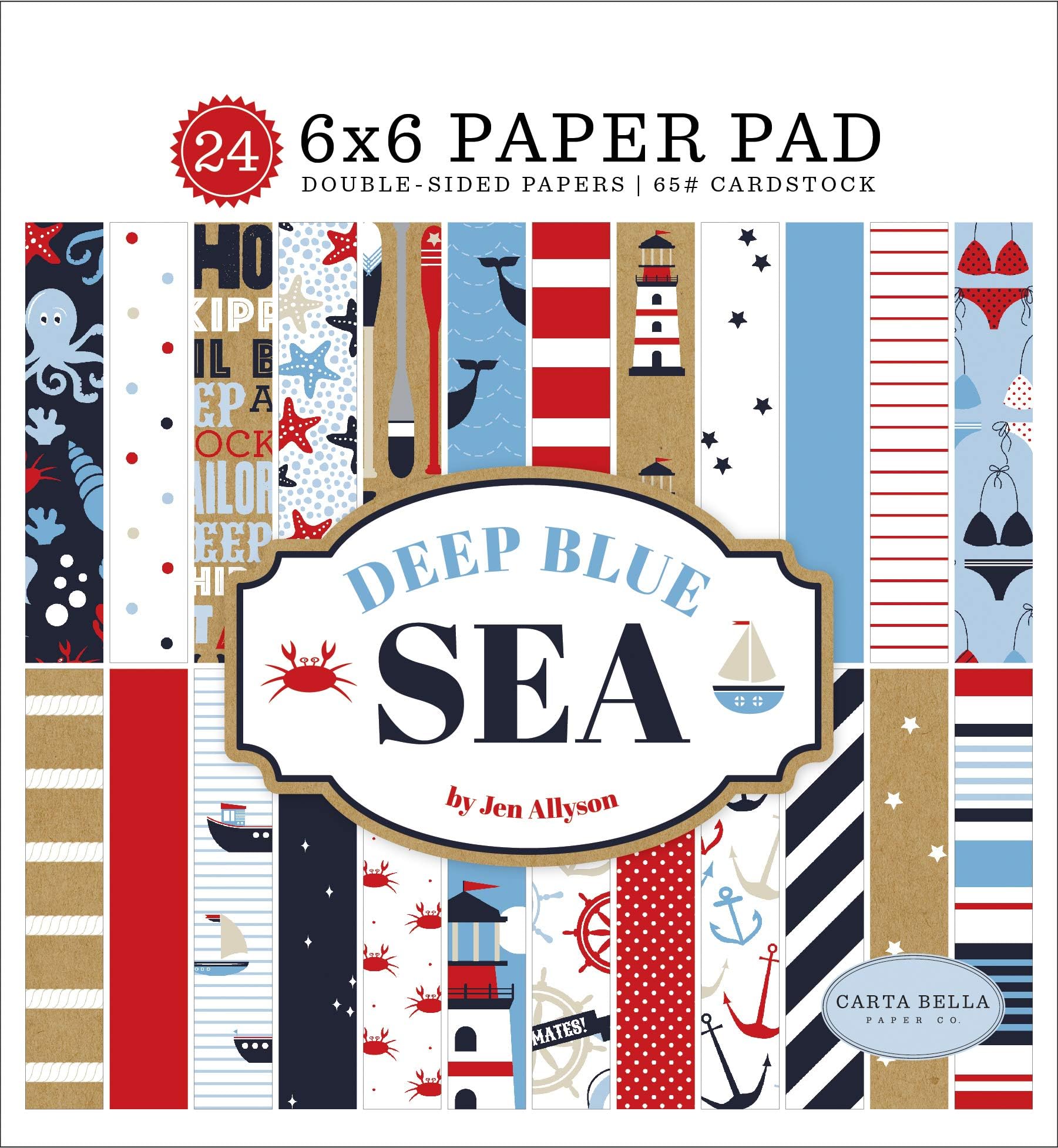 Carta Bella Paper Company Deep Sea 6x6 Pad paper, red, navy, blue, white